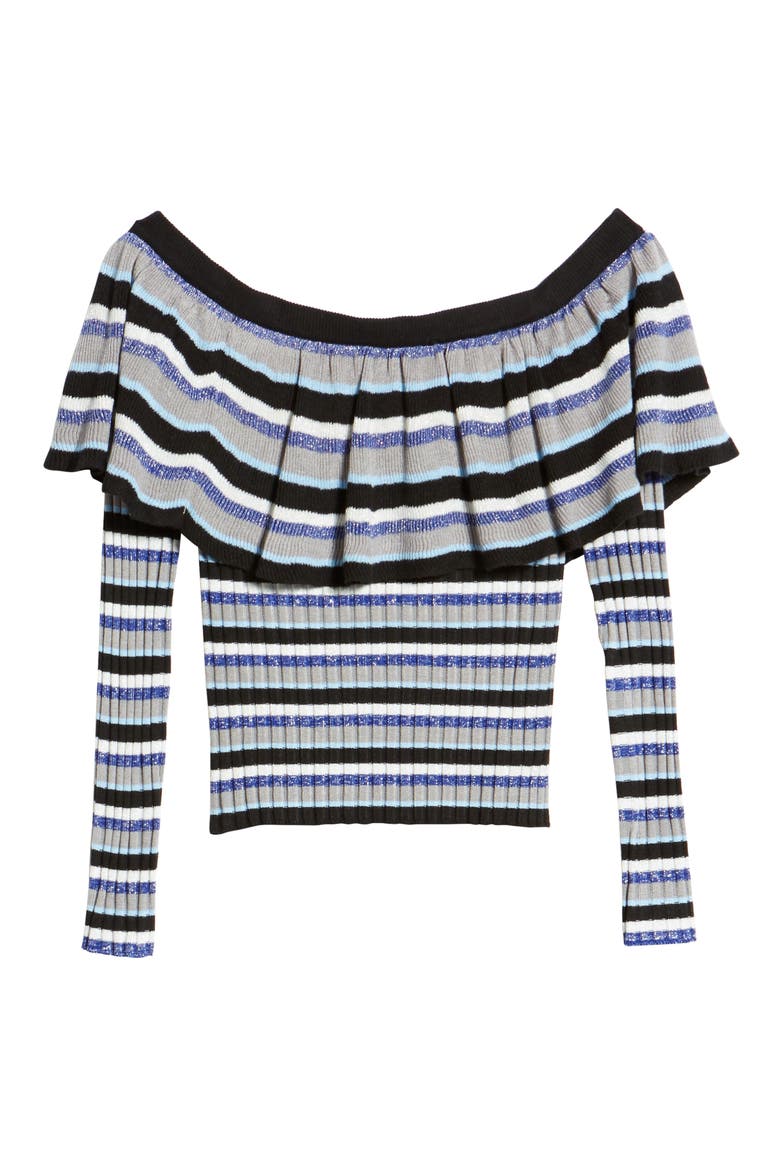 Stripe Off the Shoulder Sweater, Alternate, color, POWDER BLUE COMBO