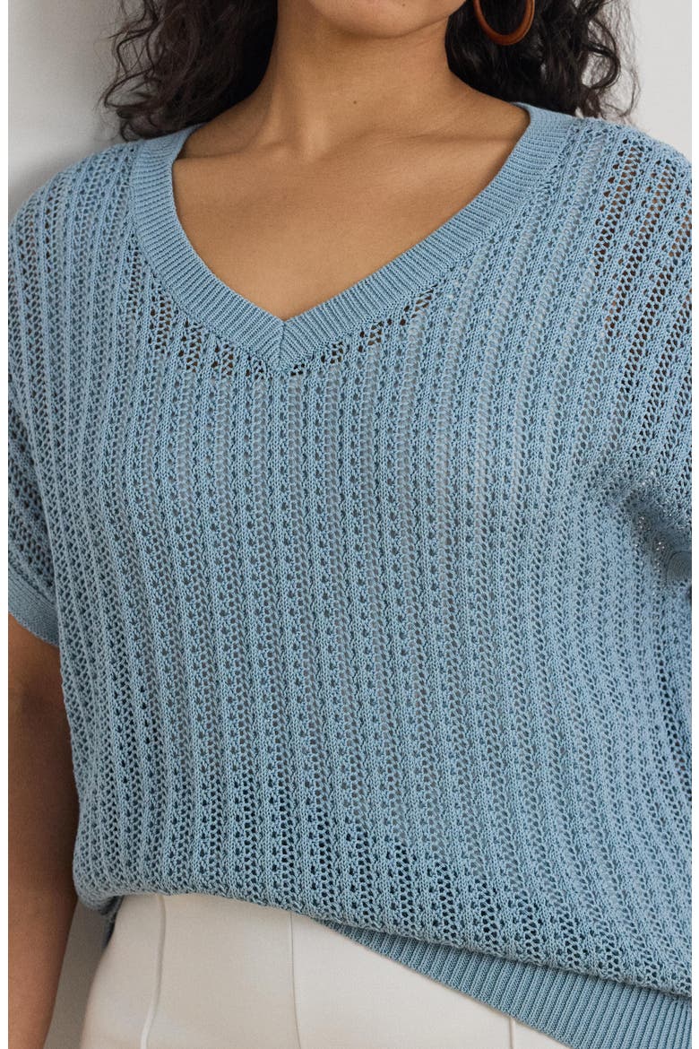 Short Sleeve Sheer Cotton Blend Sweater, Alternate, color, BLUE NOTE