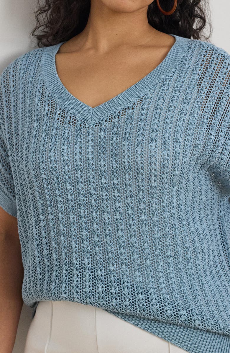 Lauren Ralph Lauren Short Sleeve Sheer Cotton Blend Sweater, Alternate, color, Blue Note