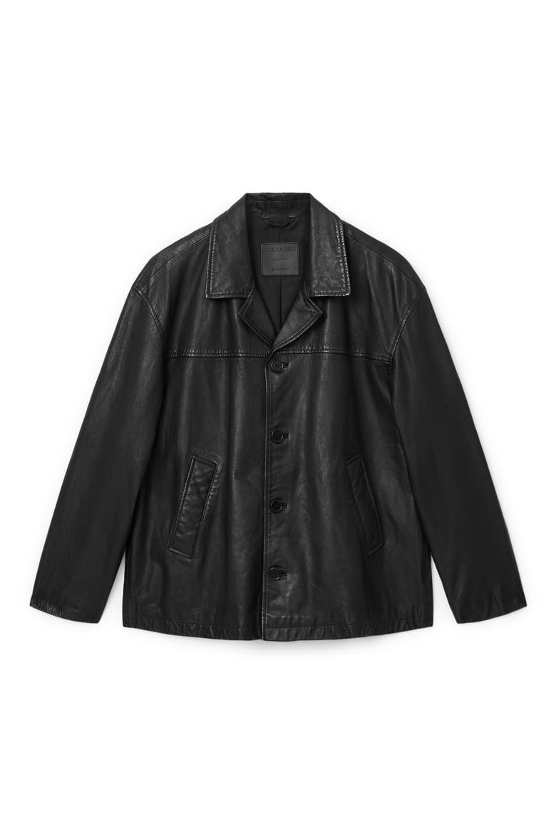 Bradwell Boxy Leather Coat, Alternate, color, BLACK