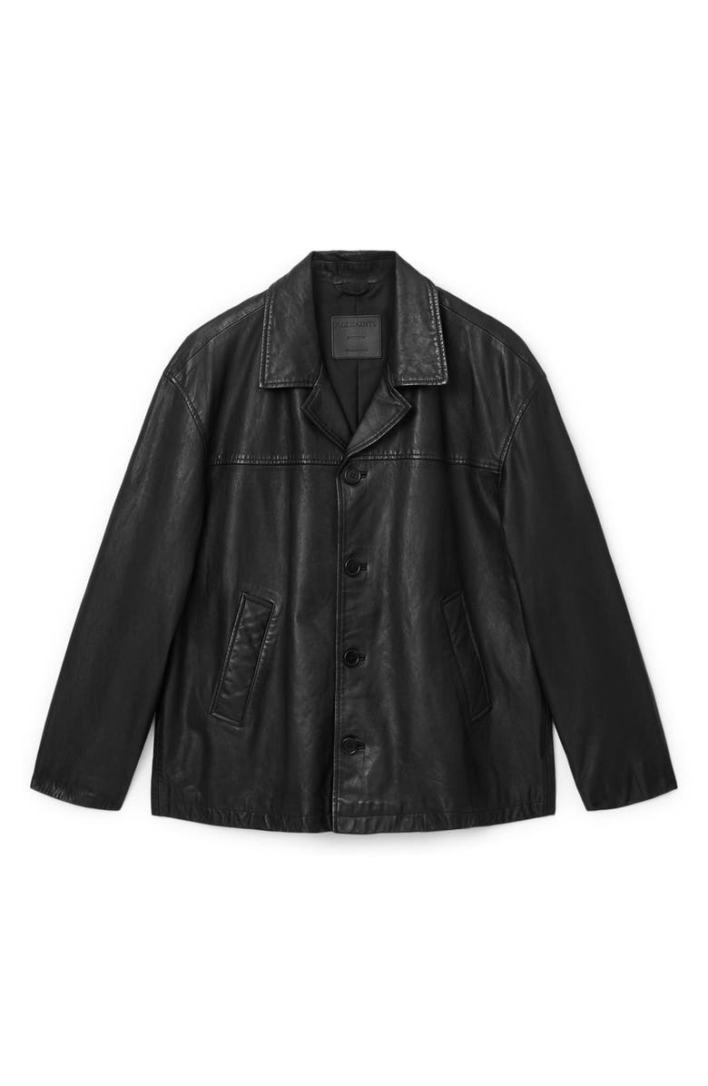 AllSaints Bradwell Boxy Leather Coat, Alternate, color, Black