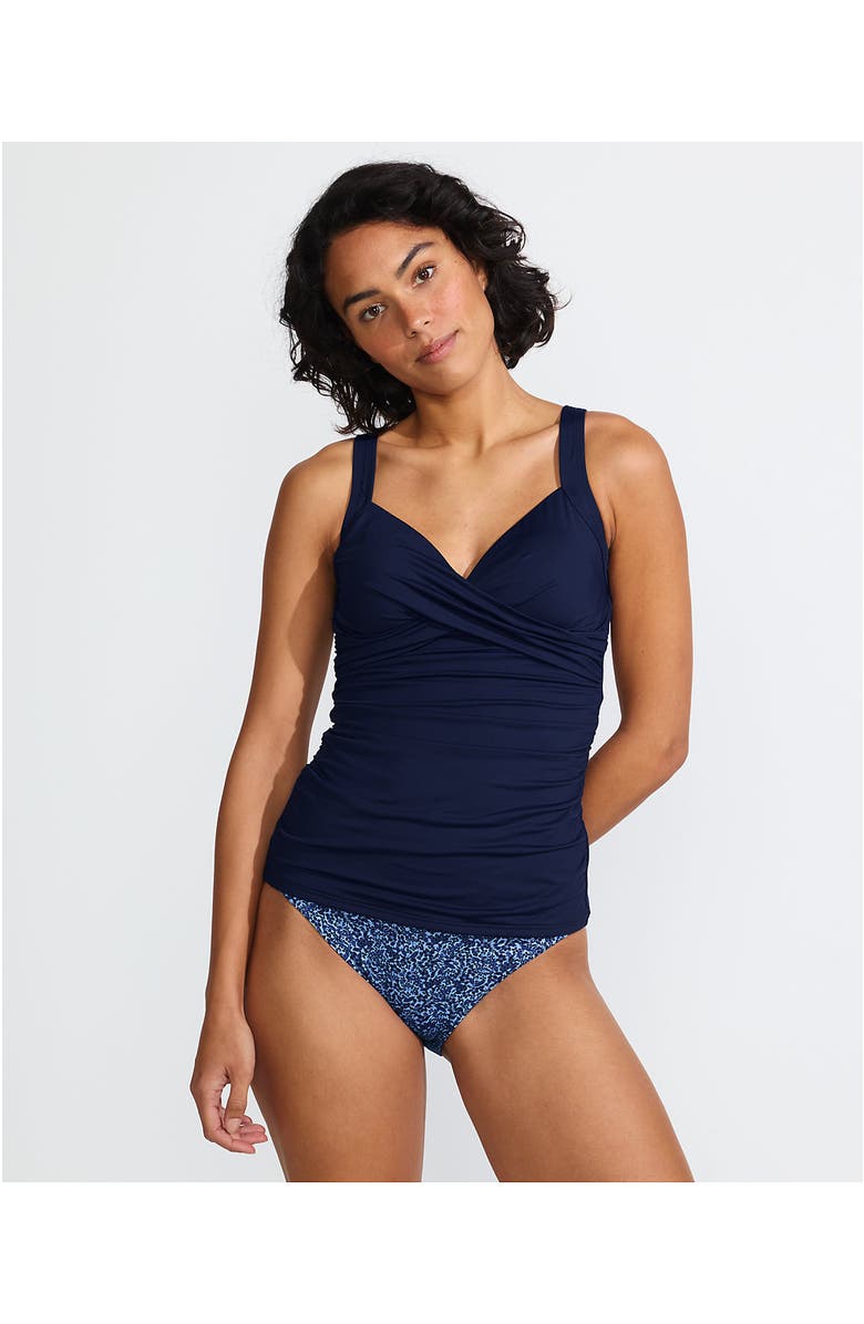 Lands' End Wrap Underwire Tankini Top Swimsuit, Alternate, color, Deep Sea Navy