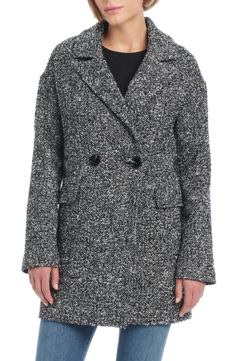 Sanctuary Double Breasted Herringbone Coat, Main, color,