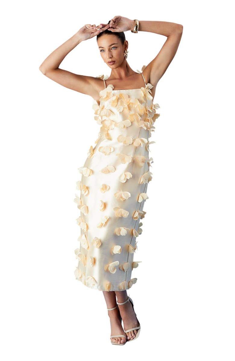 Coast 3D Flowers Strappy Satin Midi Dress, Main, color, Yellow