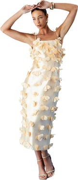 Coast 3D Flowers Strappy Satin Midi Dress