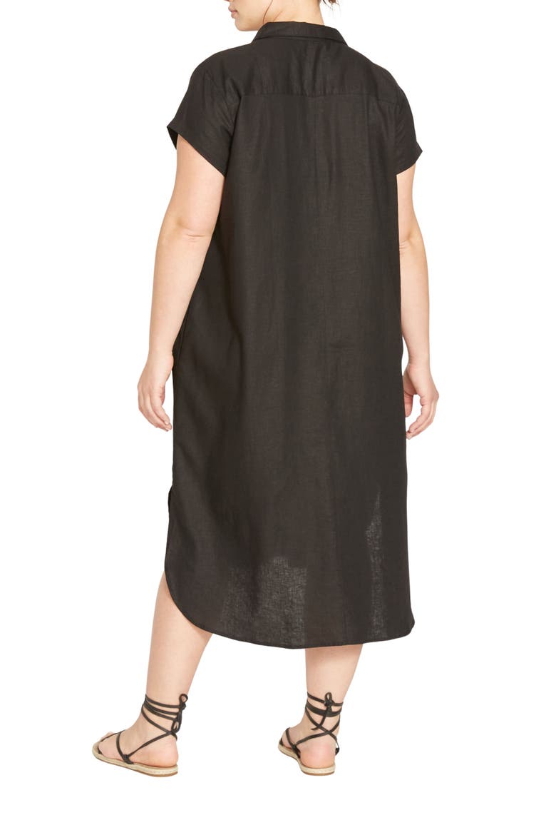 Dune Linen Blend Midi Shirtdress, Alternate, color, BLACK