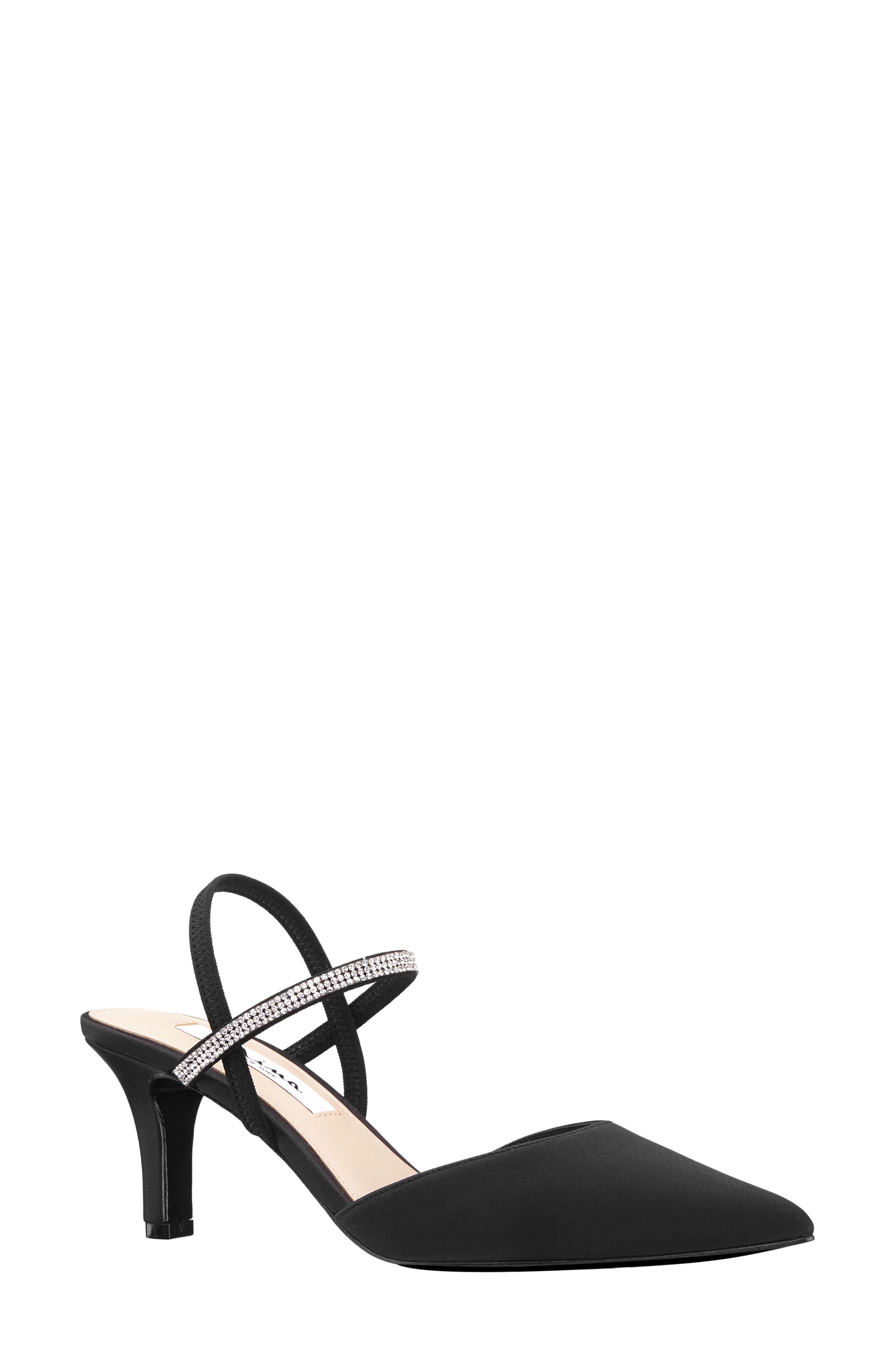 Nina Billie Slingback Pointed Toe Pump, Main, color, Black Luster Satin
