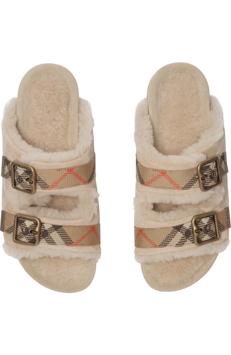 Burberry Check Shearling Urchin Sandals, Alternate, color, Blonde Beige