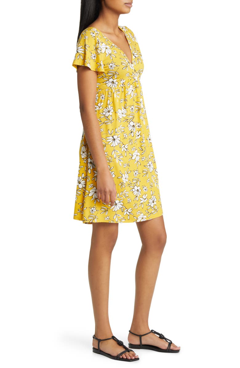 Loveappella Floral Tie Back Surplice V-Neck Knit Minidress, Alternate, color, Sunflower