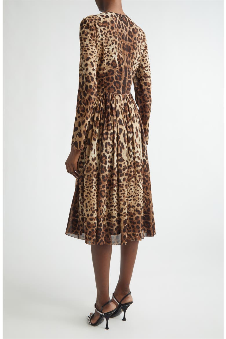 Leopard Print Long Sleeve Stretch Silk Midi Dress, Alternate, color, LEO NEW
