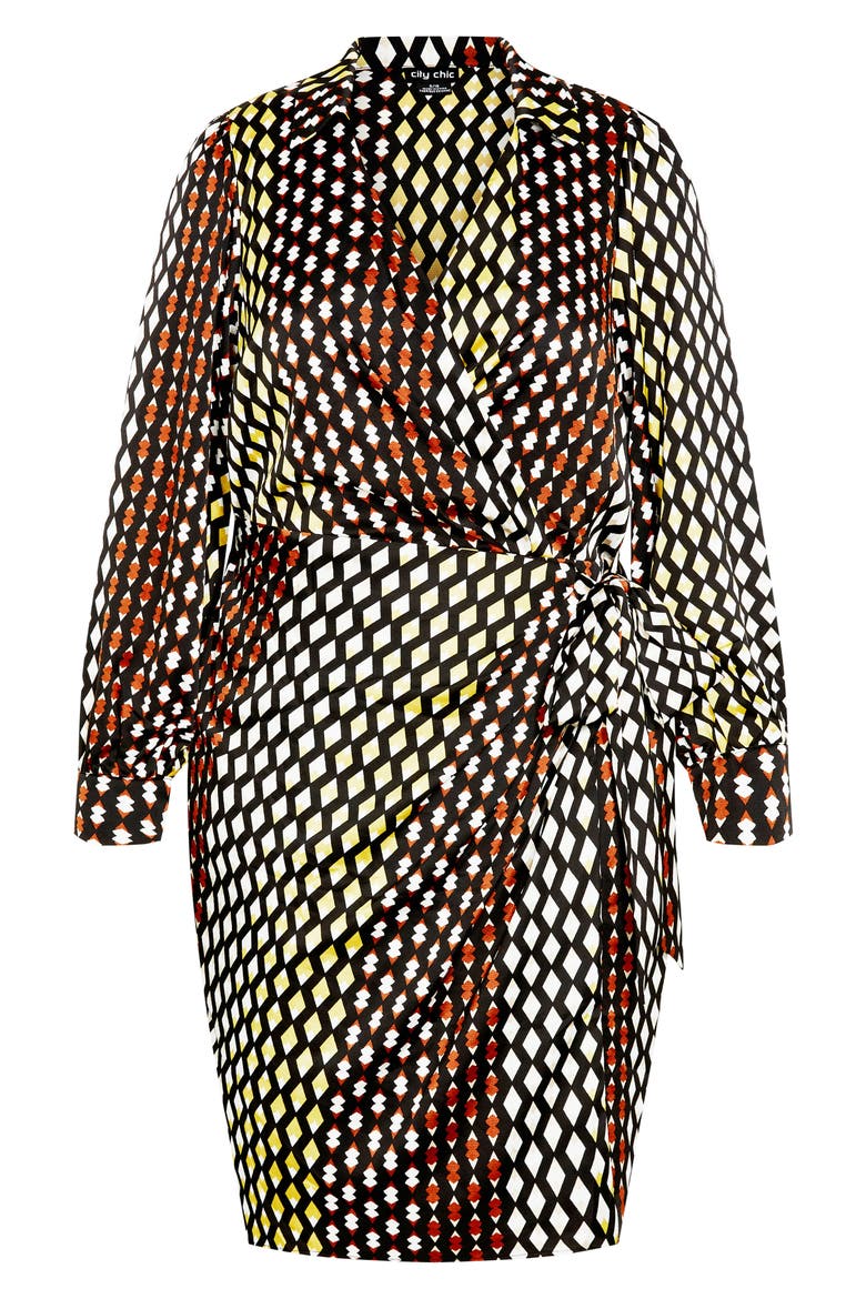 Marlowe Abstract Print Faux Wrap Dress, Alternate, color, GEO