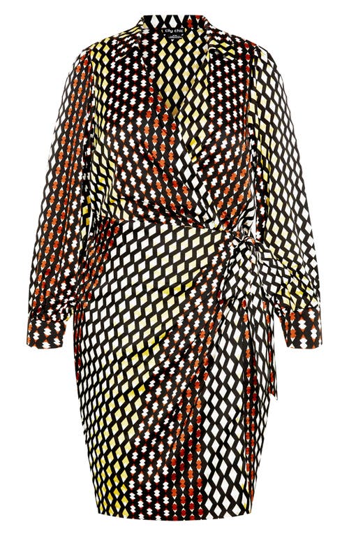 City Chic Marlowe Abstract Print Faux Wrap Dress In Multi