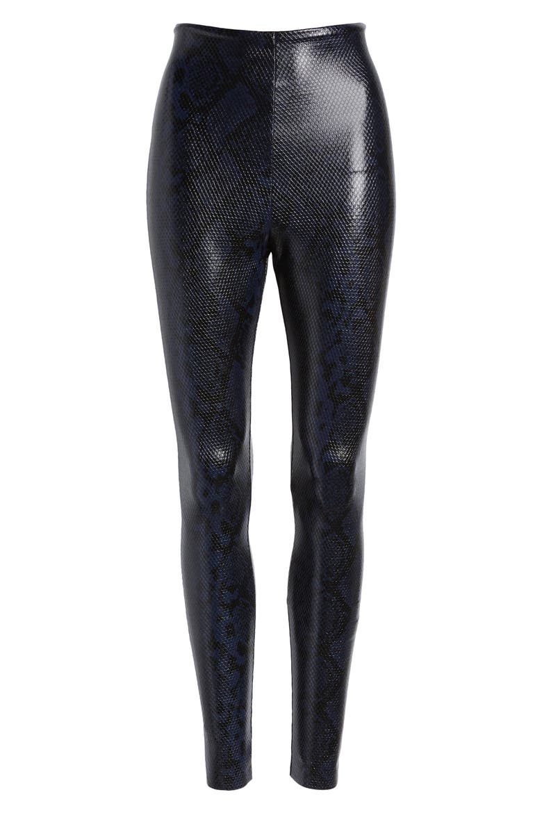 Reptile Embossed Faux Leather Leggings, Alternate, color, NAVY SNAKE
