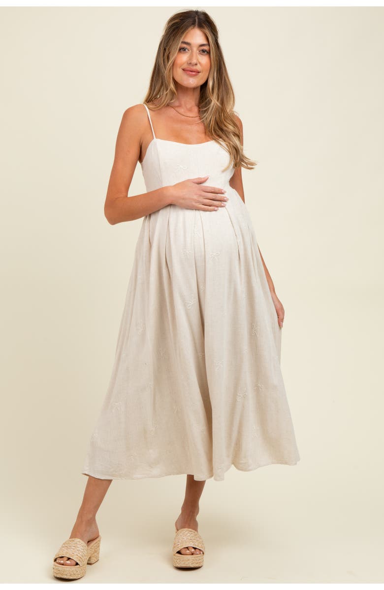 PinkBlush Linen Ribbon Pattern Embroidered Midi Dress, Main, color, 