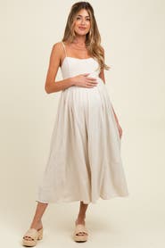PinkBlush Linen Ribbon Pattern Embroidered Midi Dress