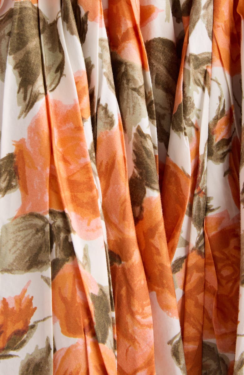 Chloé Rose Print Organic Cotton Poplin Babydoll Dress, Alternate, color, White - Orange 1