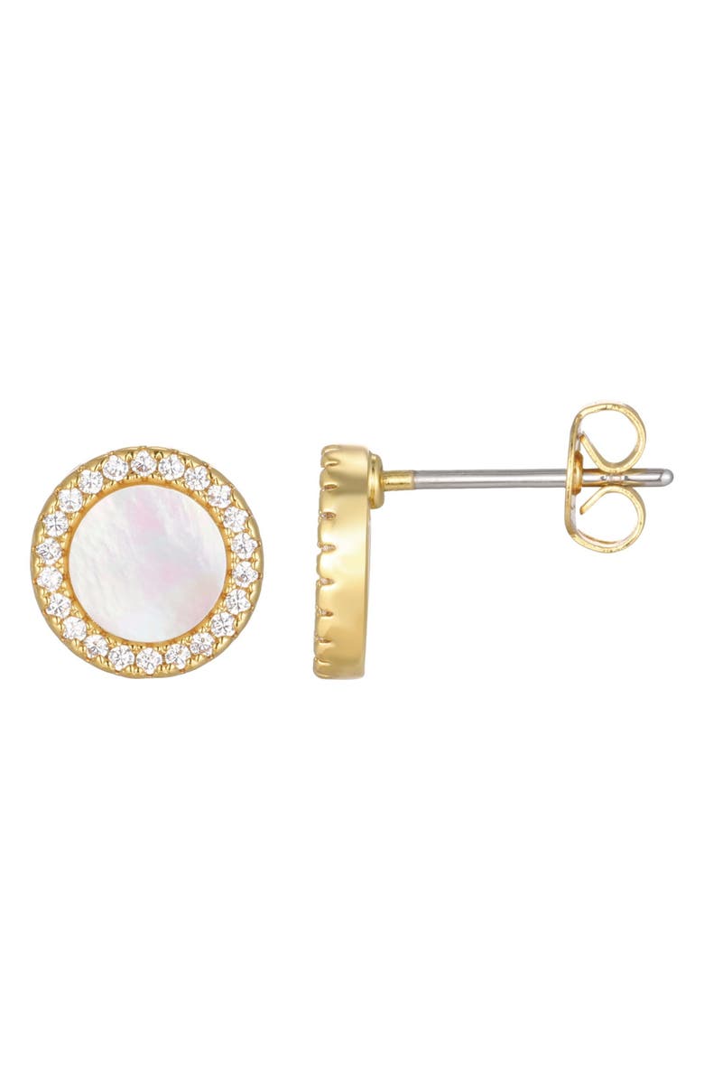 st. Moran Cubic Zirconia Halo Mother-of-Pearl Stud Earrings, Alternate, color, Gold/ White