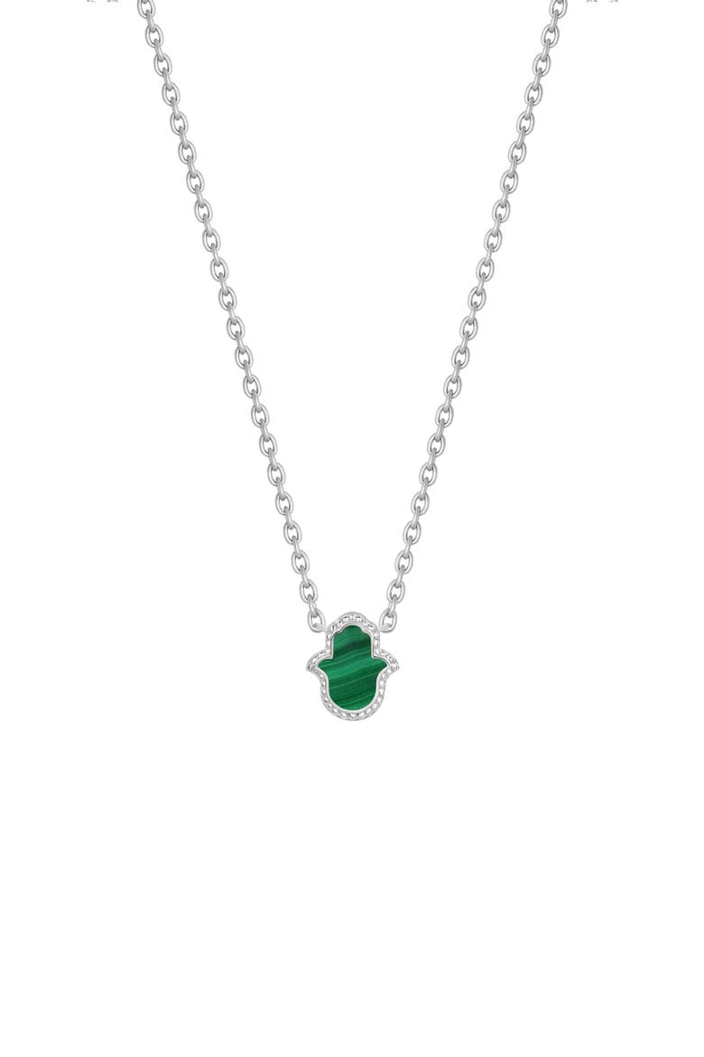 Malachite Hamsa Pendant Necklace in Sterling Silver Peaceful Mind, Main, color, Silver/green
