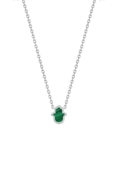 Malachite Hamsa Pendant Necklace in Sterling Silver Peaceful Mind
