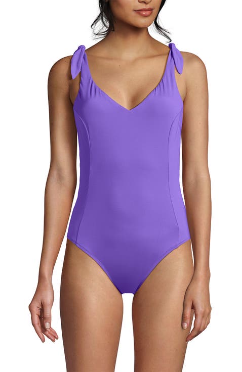 Chorine Resistant Tie Shoulder V-neck High Leg One Piece Swimsuit