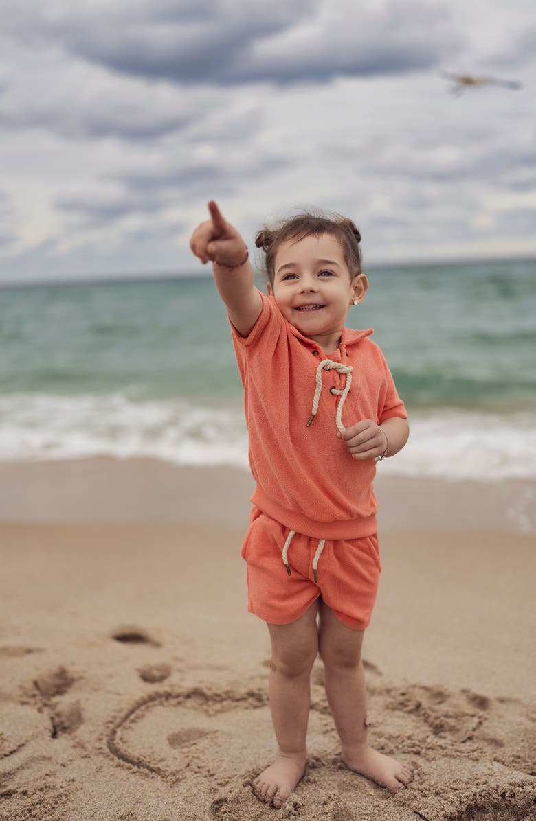 Manière Kids' Beach Terry Polo & Shorts Set, Alternate, color, Coral