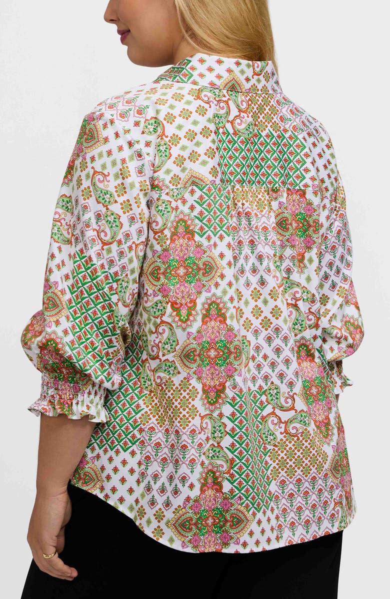 Foxcroft Olivia Patchwork Print Smocked Cuff Cotton Button-Up Shirt, Alternate, color,