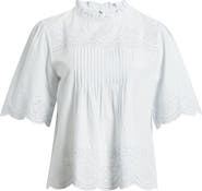 Madewell Embroidered Pintuck High Neck Cotton Voile Top