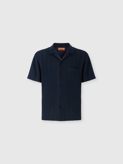 Tone-on-tone Chevron Cotton And Viscose Bowling Shirt