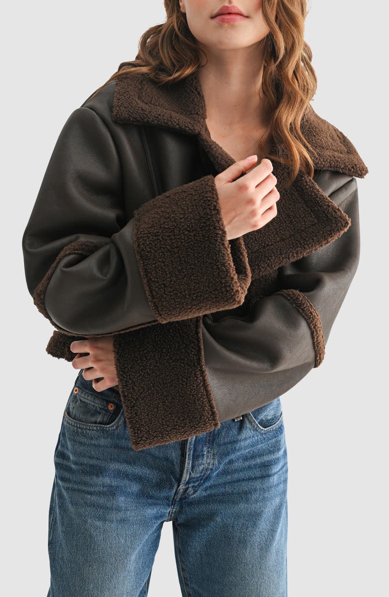All in Favor Faux Shearling Jacket, Alternate, color, Brown