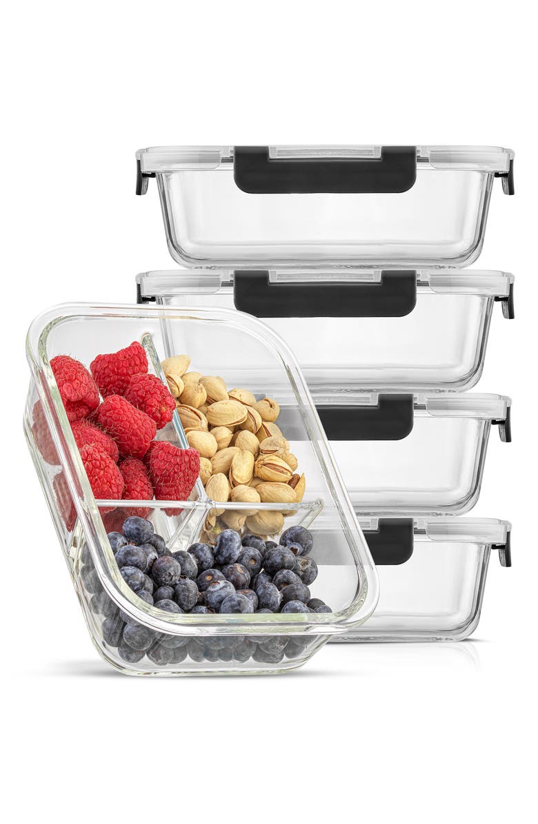 JoyJolt 5-Piece Glass Food Storage Containers with Airtight Lids, Main, color, 