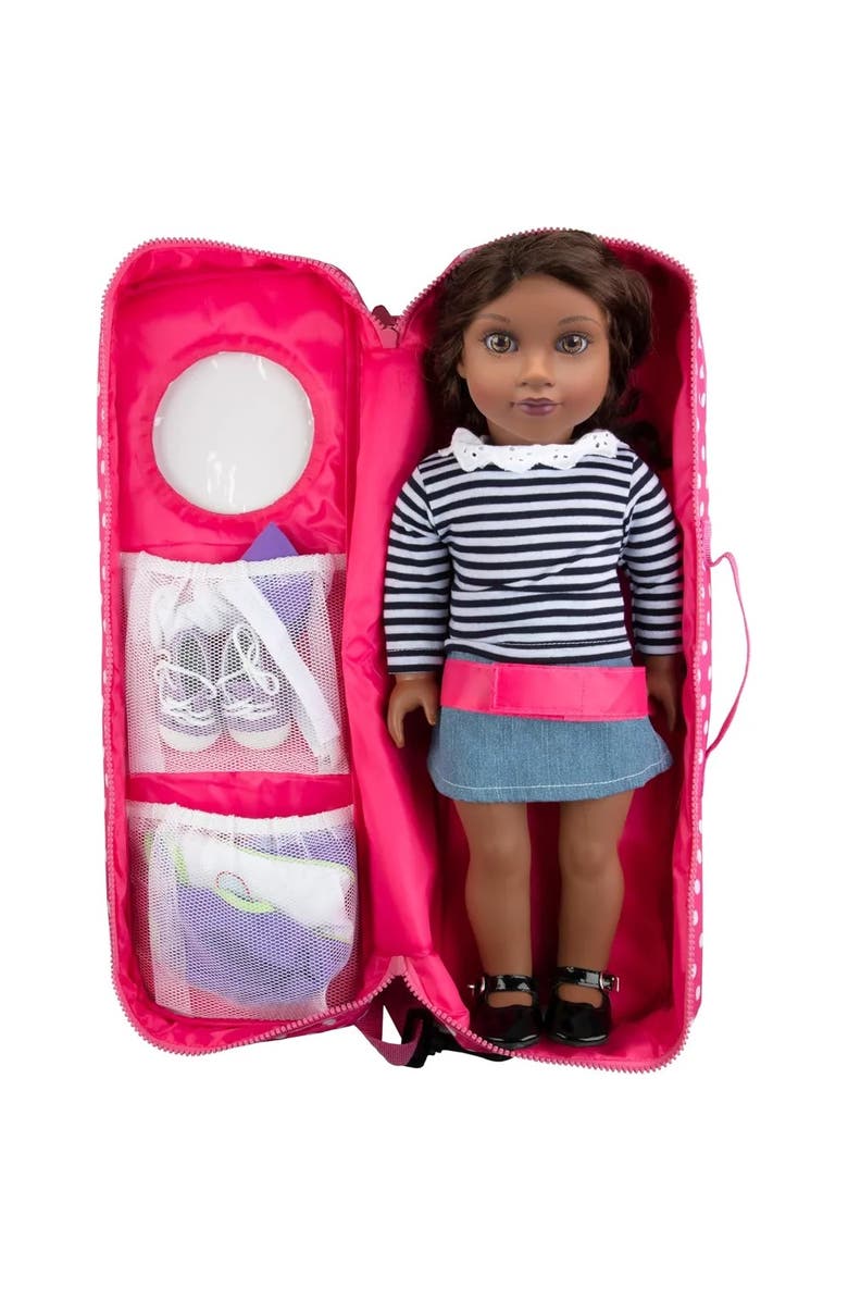 Dress Along Dolly Doll Storage Carrying Case Pink Polka Dot Compatible with 18" American Girl Dolls - Organizer Travel Case w Clear Window, Zipper & Strap - Gift for Kids, Main, color, Pink