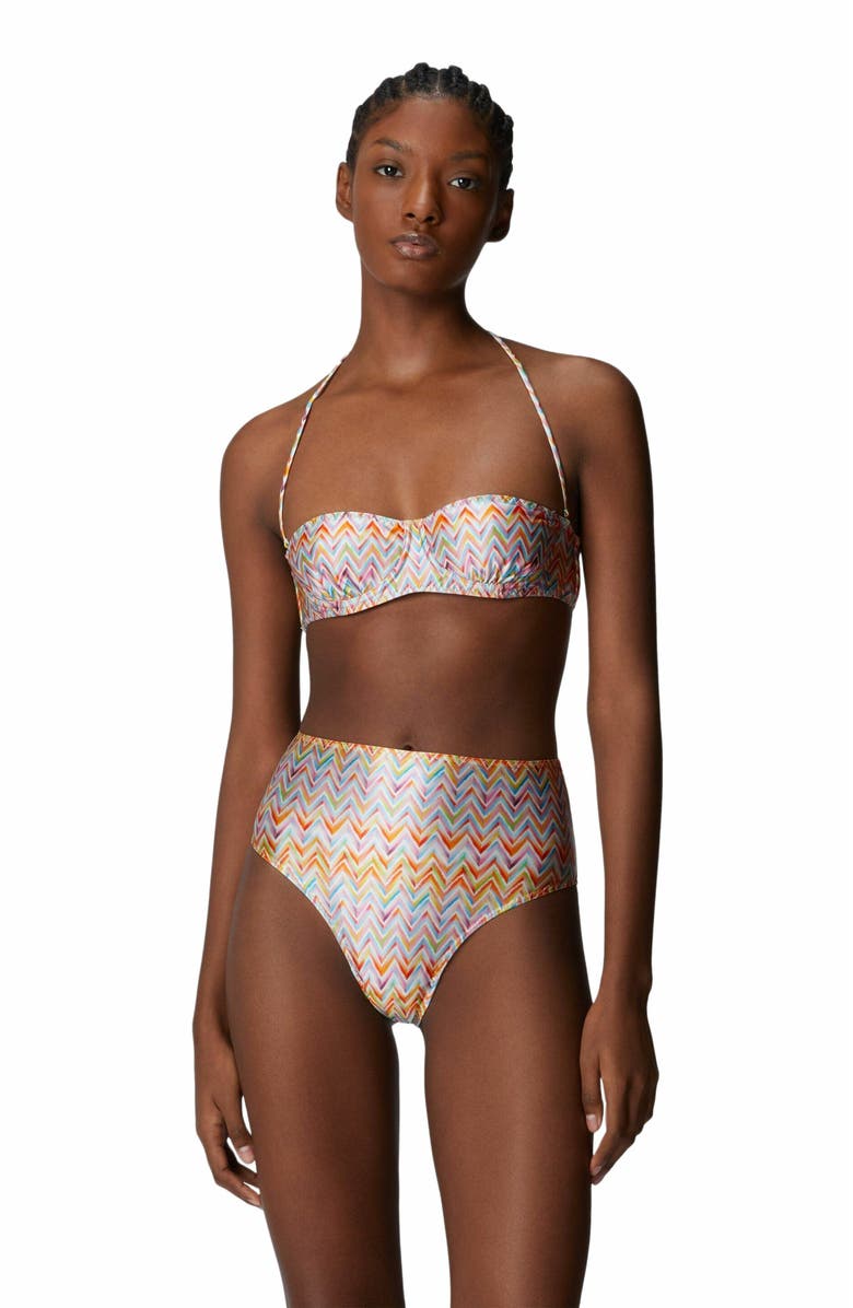 Missoni Bikini With High-waisted Bottoms And Zig Zag Pattern, Main, color, Multicoloured