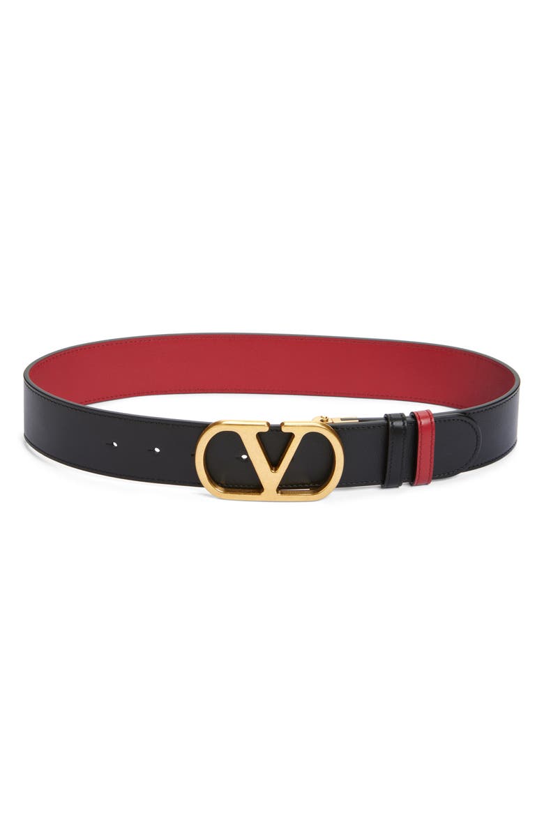 Valentino Garavani VLOGO Signature Reversible Leather Belt, Main, color, Nero/ Rosso V
