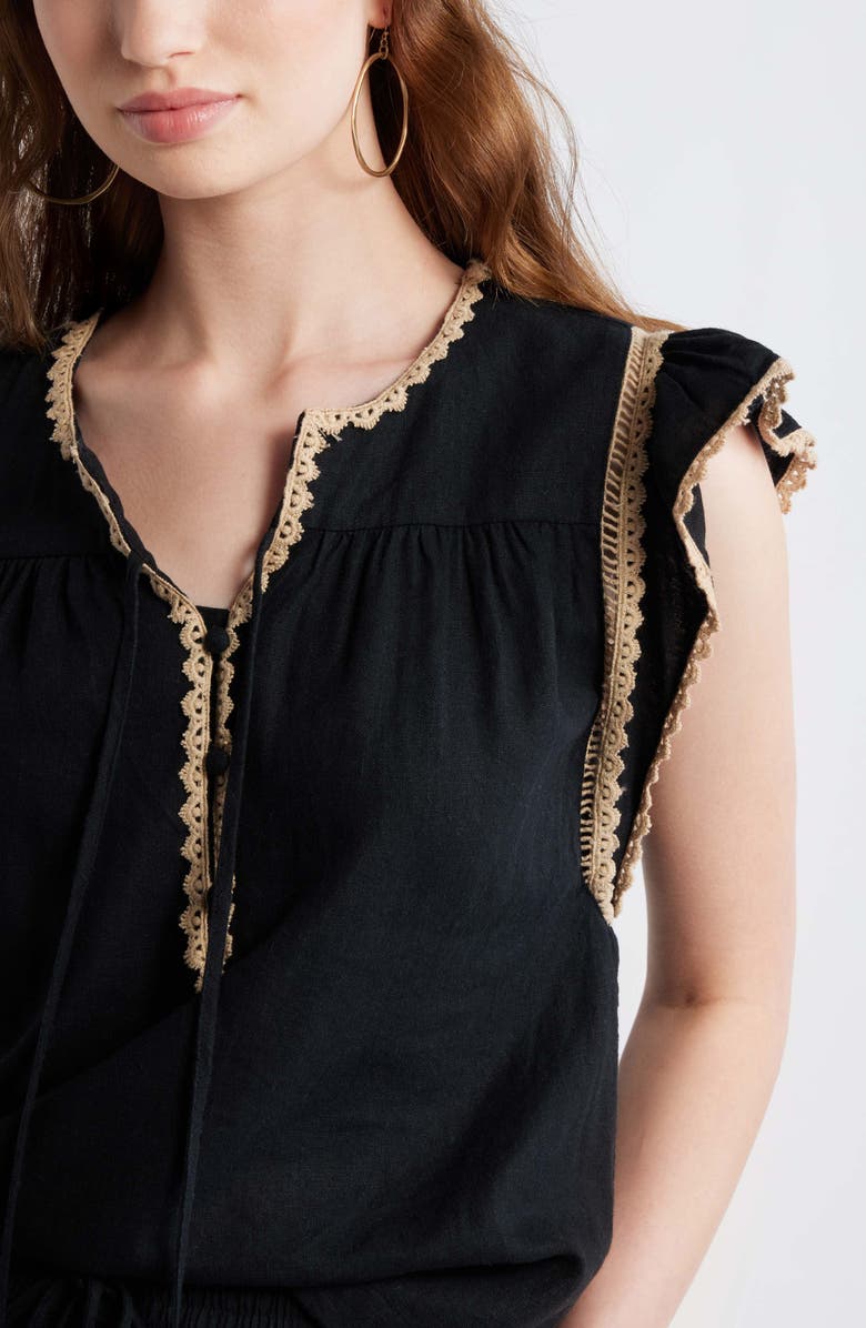 Treasure & Bond Crochet Trim Linen Blend Top, Alternate, color, Black
