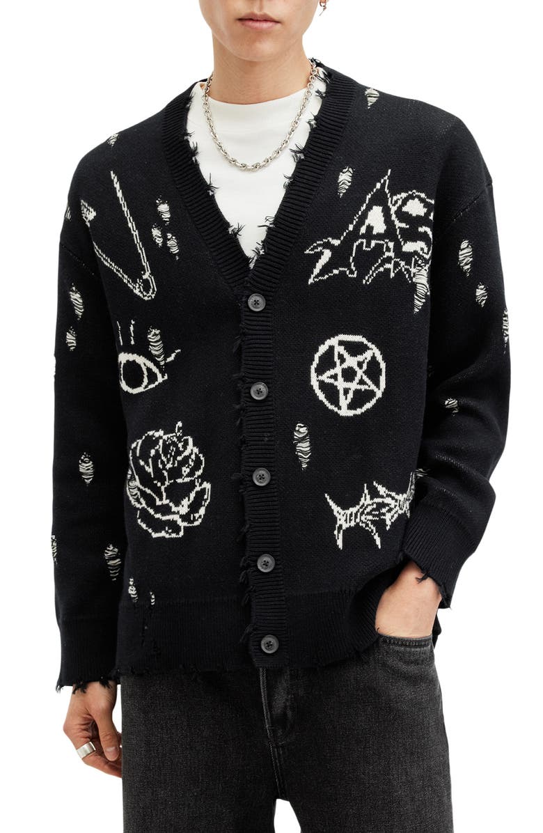 AllSaints Koto Distressed Cotton Cardigan, Main, color, 