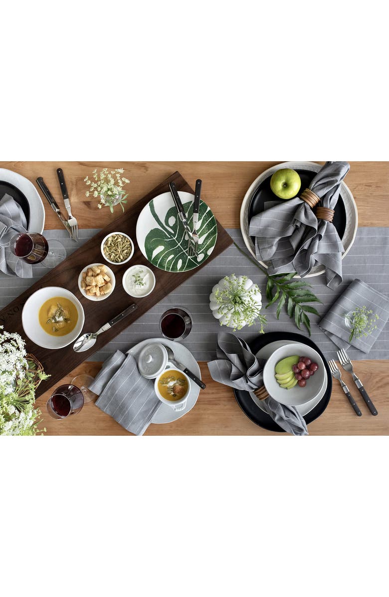 Solino Home Linen Table Runner - Pinstripe, Alternate, color, Grey And White