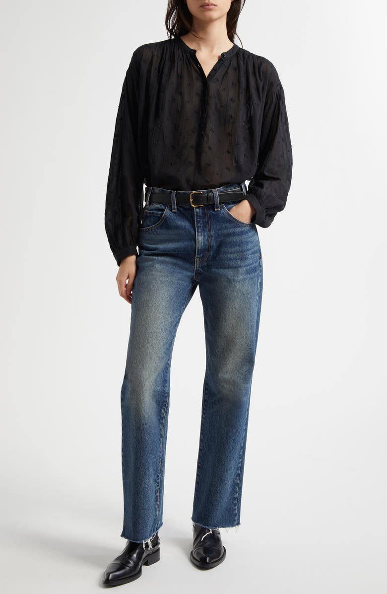 Nili Lotan Calla Straight Leg Raw Hem Jeans, Alternate, color, Simon Wash