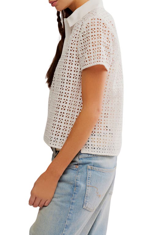 Shop Free People Anna Cotton Eyelet Polo Shirt In Clean Ivory