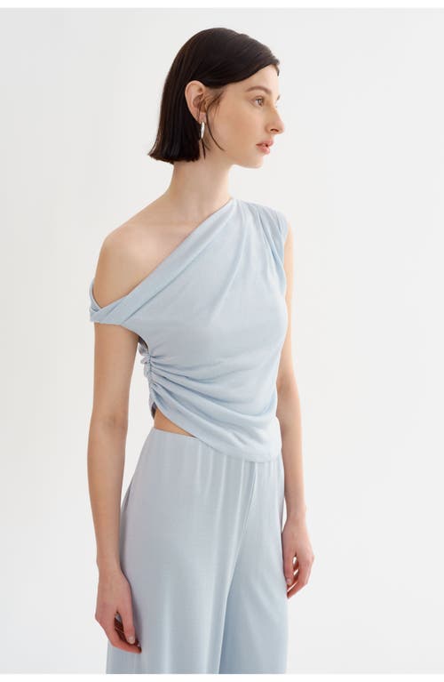 Lamarque One Shoulder Ruched Top In Blue