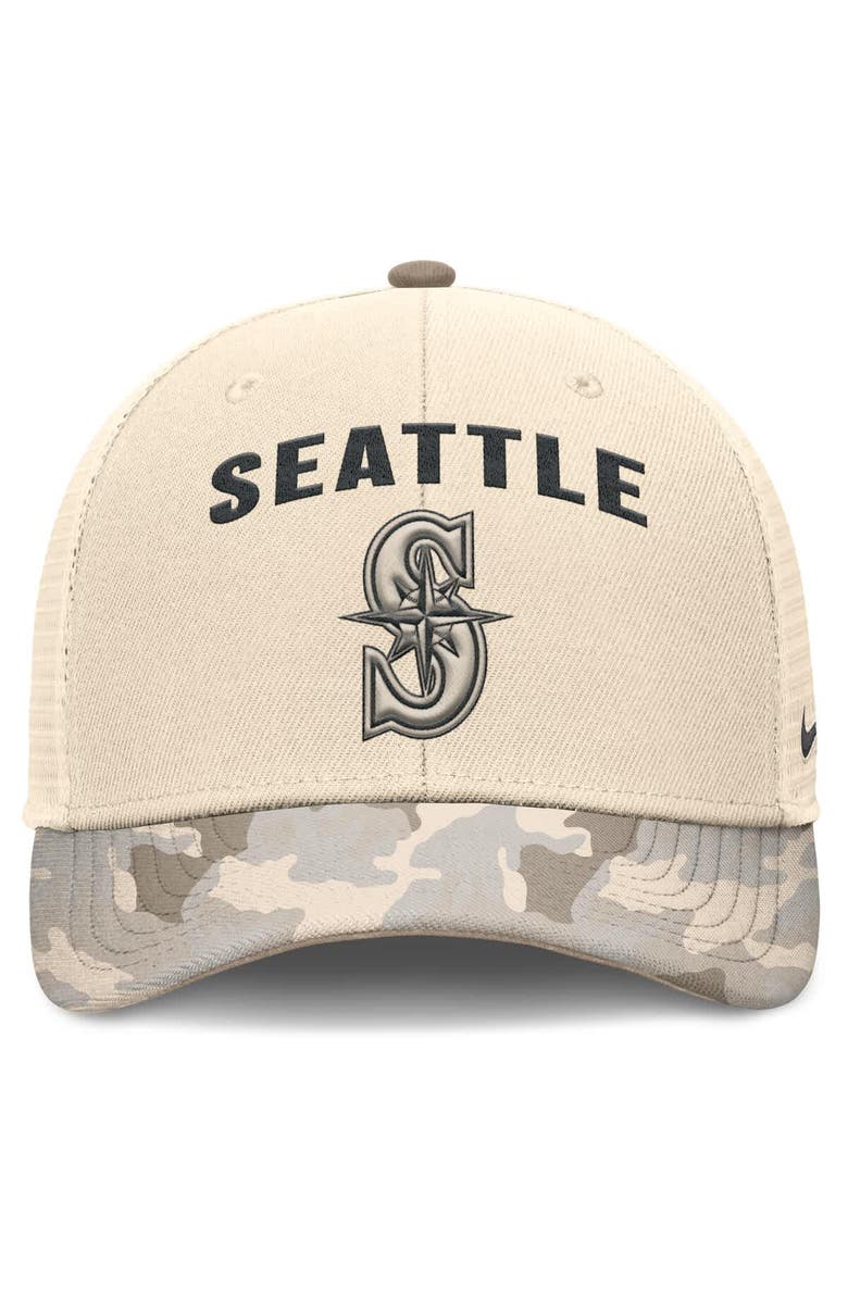 Nike Men's Nike Natural Seattle Mariners Camo Natural Pack Rise Adjustable Trucker Hat, Alternate, color,