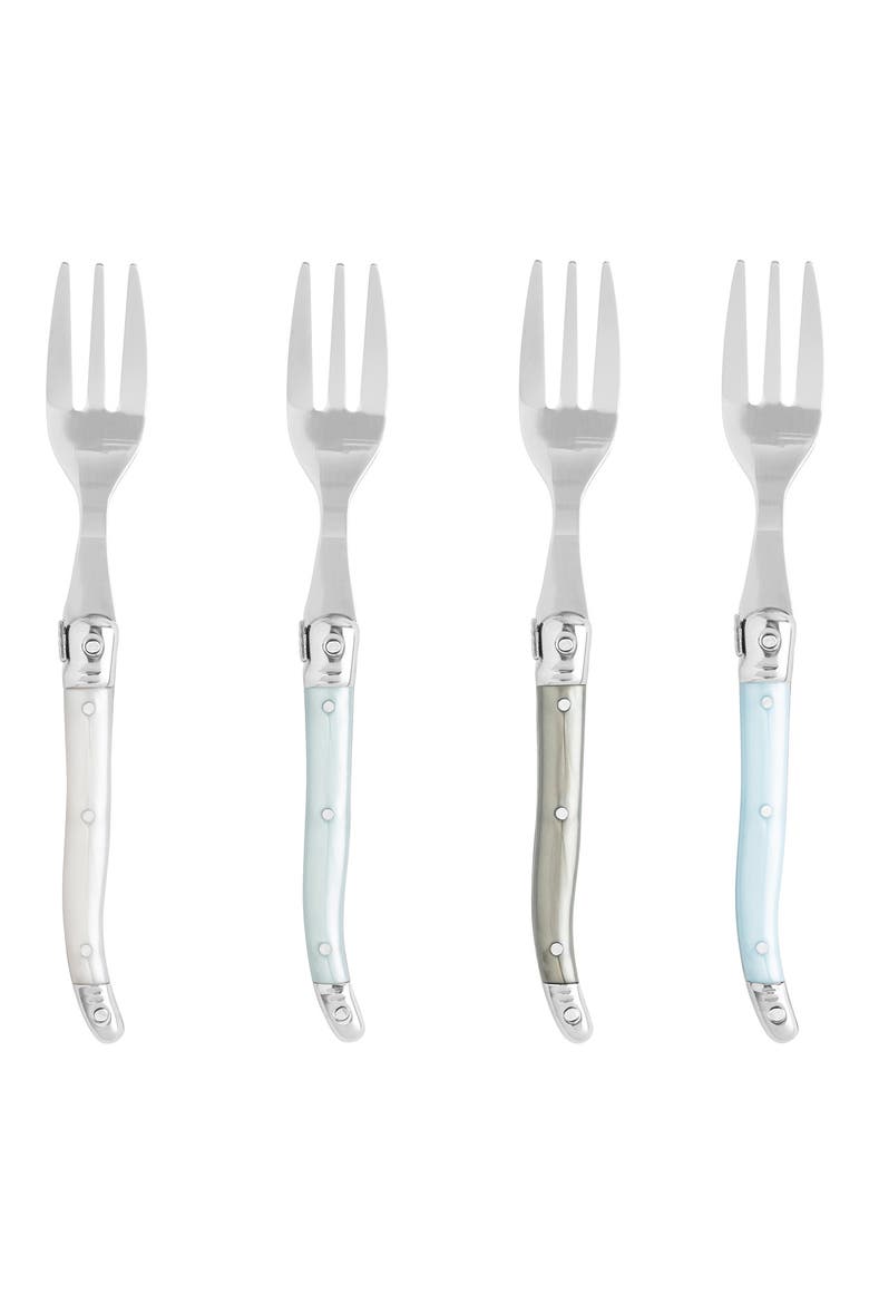 Set of 4 Faux Mother-of-Pearl Assorted Dessert Forks, Main, color, SILVER MULTI COLOR