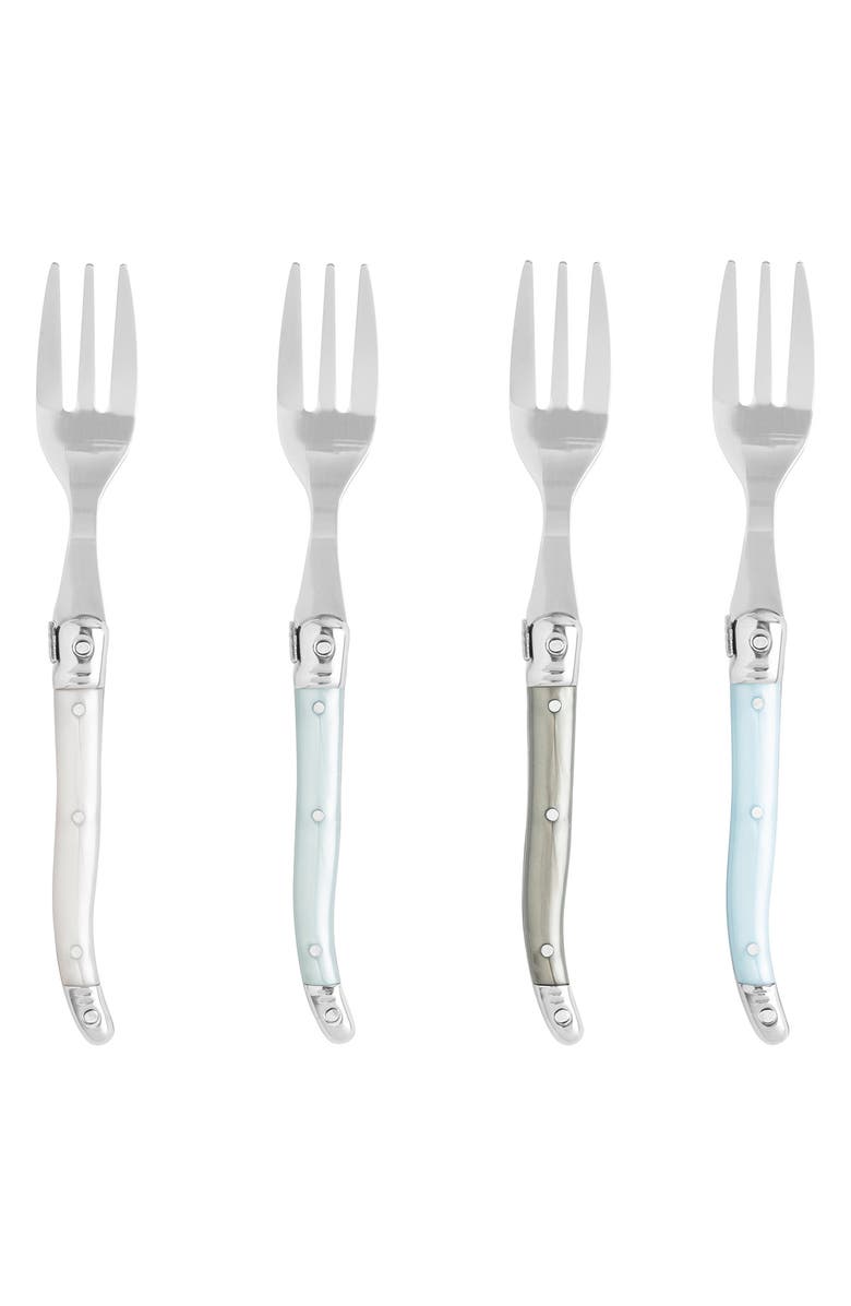 FRENCH HOME Set of 4 Faux Mother-of-Pearl Assorted Dessert Forks, Main, color, Silver Multi Color