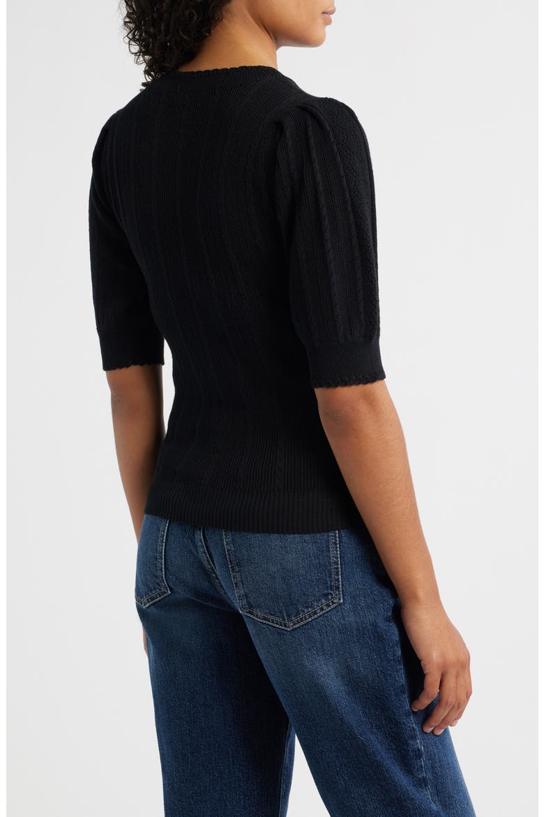 Pointelle Elbow Sleeve Sweater, Alternate, color, BLACK