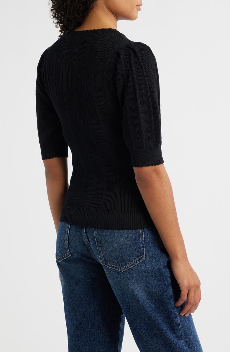 Wit & Wisdom Pointelle Elbow Sleeve Sweater, Alternate, color, Black