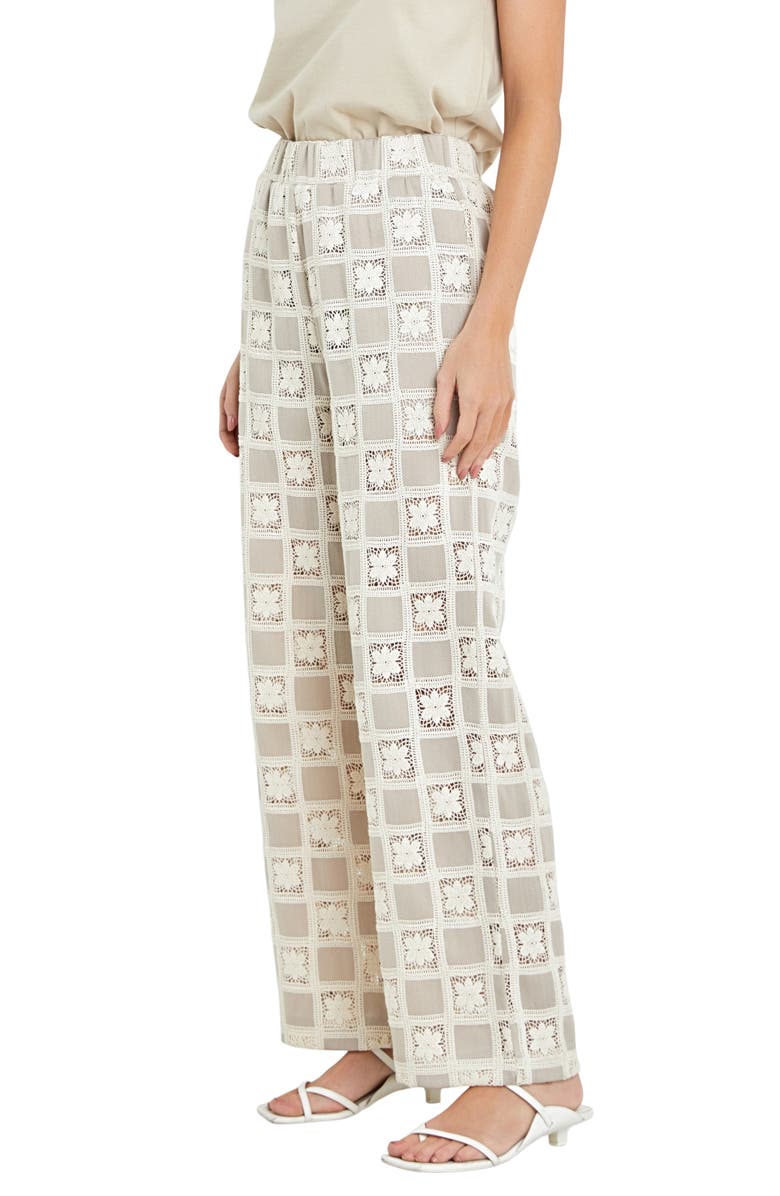 English Factory Crocket Patchwork Wide Leg Pants, Alternate, color, Beige Multi