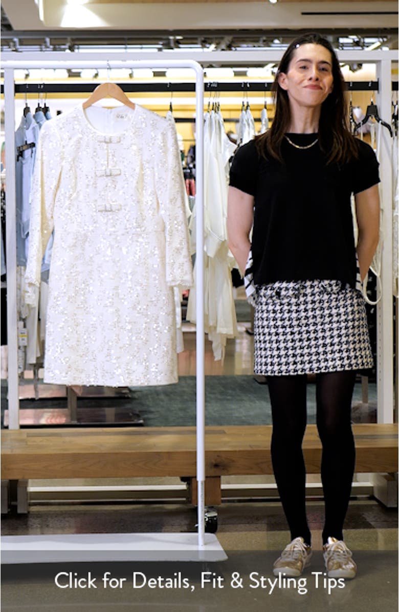 Bow Detail Sequin Tweed Sheath Dress, sales video thumbnail