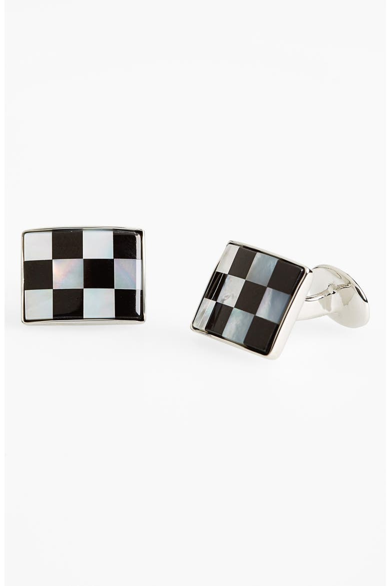 Checkerboard Cuff Links, Main, color, SILVER/ ONYX/ MOTHER OF PEARL