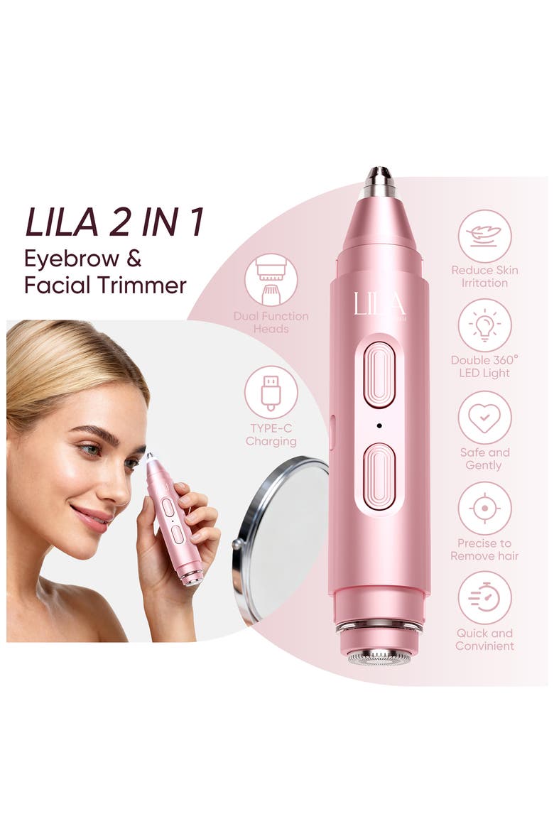 2-in-1 Portable Facial Shaver & Eyebrow Trimmer in Bloom, Alternate, color, PINK