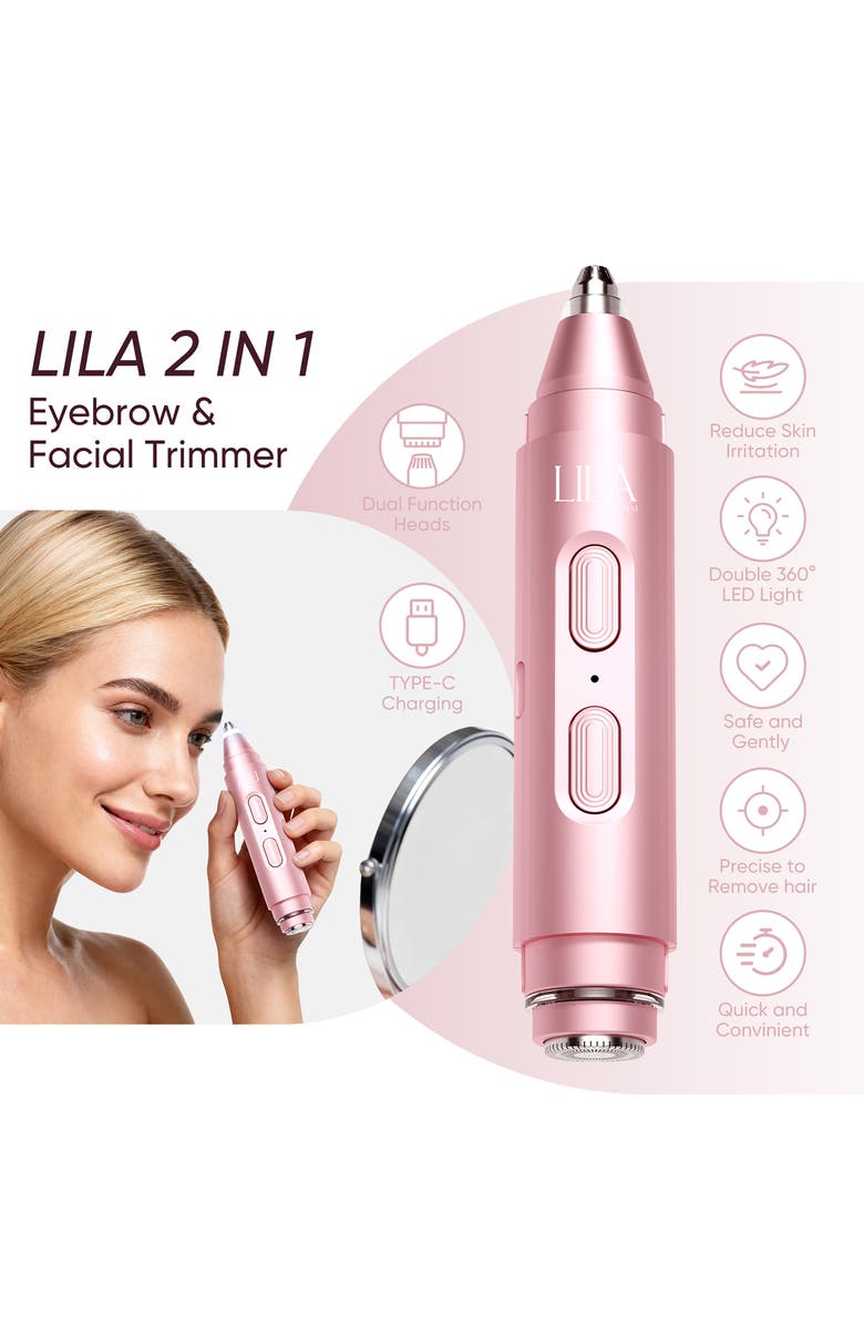 LILA BY AKUNBEM 2-in-1 Portable Facial Shaver & Eyebrow Trimmer in Bloom, Alternate, color,