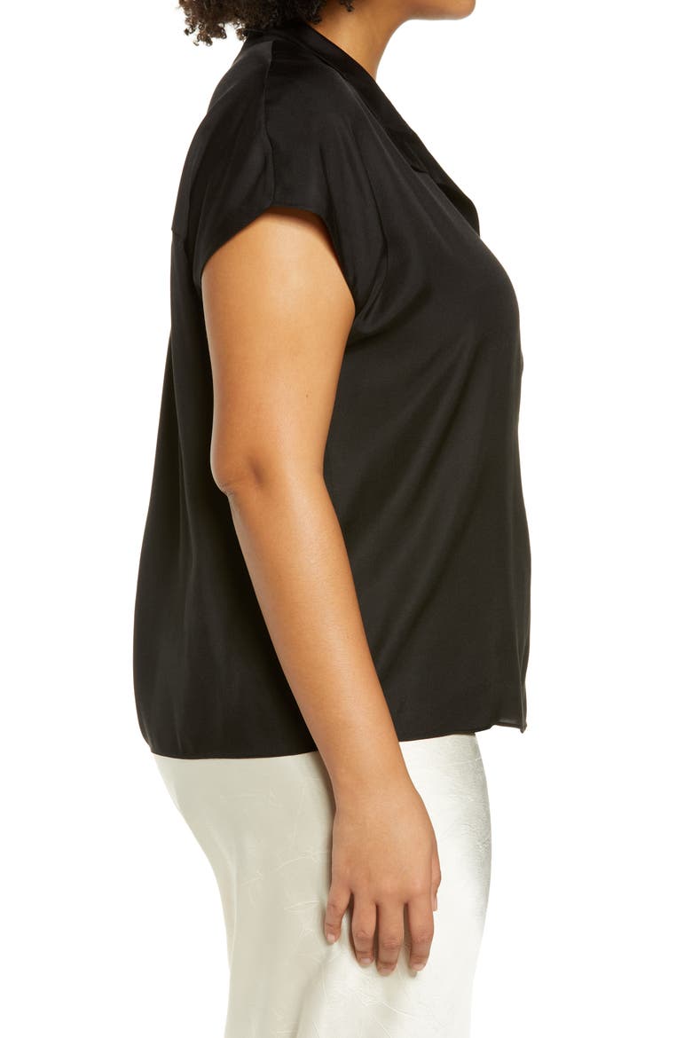Stand Collar Silk Blend Shirt, Alternate, color, BLACK